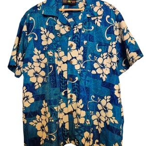 Roundy Bay  Blue and White Floral Men's Shirt Large